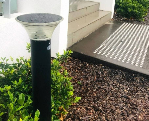 A commercial solar bollard light
