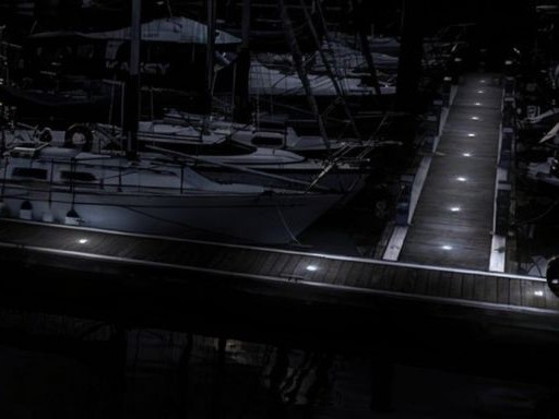 commercial solar path lights at a marina