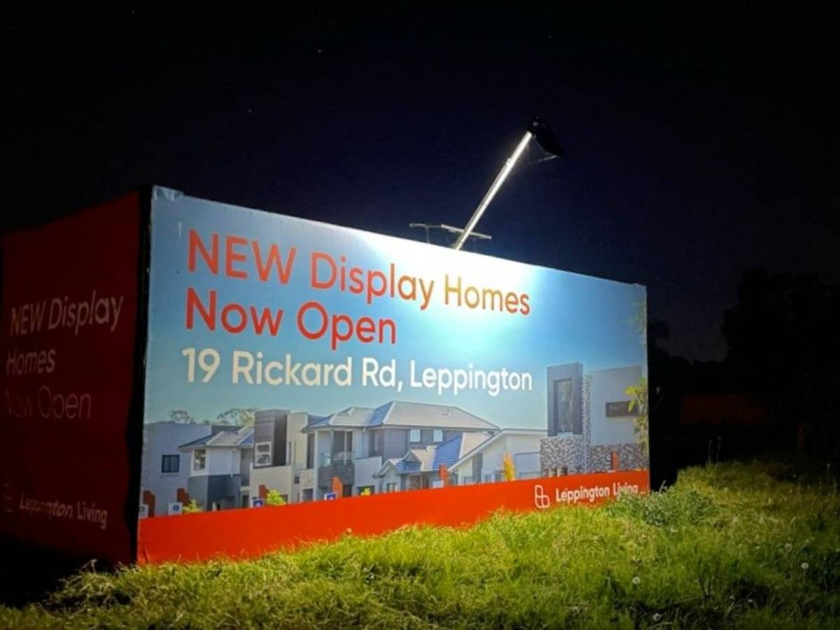 a solar billboard light at night